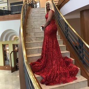 Red floor length gown